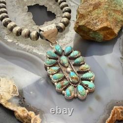Sterling Silver Southwestern Style Turquoise Decorated Cluster Pendant For Women