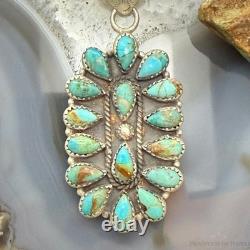 Sterling Silver Southwestern Style Turquoise Decorated Cluster Pendant For Women