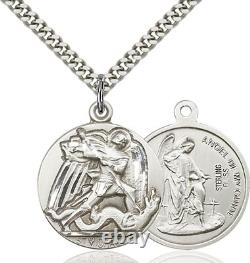Sterling Silver St Saint Michael Archangel Medal Pendant Necklace Made in USA