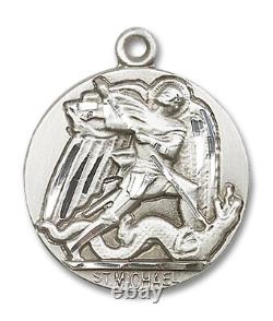 Sterling Silver St Saint Michael Archangel Medal Pendant Necklace Made in USA