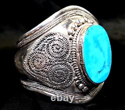 Sterling Silver Turquoise Cuff Bracelet Hand Made Large Stone SPECTACULAR