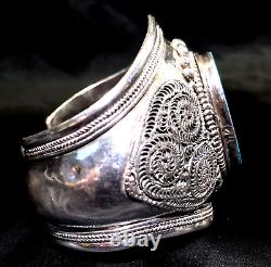 Sterling Silver Turquoise Cuff Bracelet Hand Made Large Stone SPECTACULAR