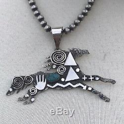 Sterling Silver Turquoise Navajo Made Horse Pendant Signed By Alex Sanchez