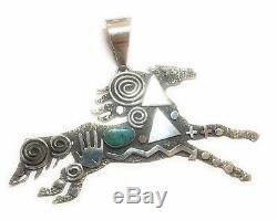 Sterling Silver Turquoise Navajo Made Horse Pendant Signed By Alex Sanchez