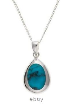 Sterling Silver Turquoise Pendant 18 Chain 925 Hallmark British Made