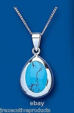 Sterling Silver Turquoise Pendant 18 Chain 925 Hallmark British Made
