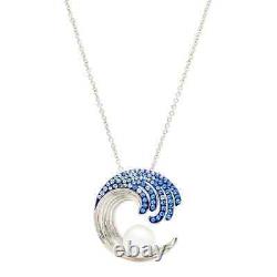 Sterling Silver Wave Pearl Necklace Sapphire Swarovski Crystals Made In Ireland
