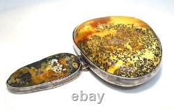 Sterling Silver and Baltic Amber Studio Made Pin / Pendant 46.3 grams 3 3/4