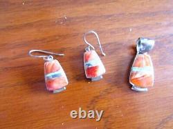 Sterling Silver, coral and opal necklace and matching earrings made by Navajo