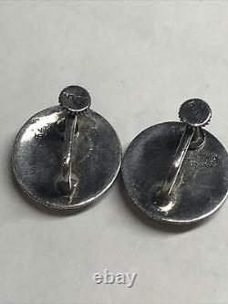 Sterling Silver screw back chinese happiness Onyx earrings Made In Hong Kong