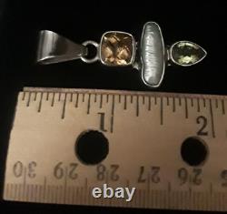 Sterling Silver with Citrine, Pearl and Peridot Pendant-Made in USA-NWOT
