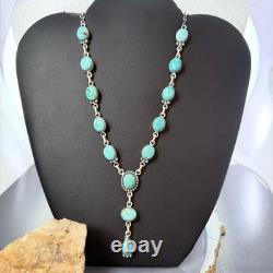 Sterling Southwestern Style Mohave Turquoise Lariat 18-20 Necklace For Women