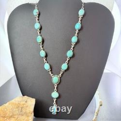 Sterling Southwestern Style Mohave Turquoise Lariat 18-20 Necklace For Women
