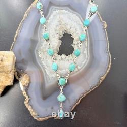 Sterling Southwestern Style Mohave Turquoise Lariat 18-20 Necklace For Women