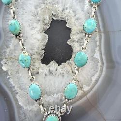 Sterling Southwestern Style Mohave Turquoise Lariat 18-20 Necklace For Women
