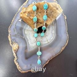 Sterling Southwestern Style Mohave Turquoise Lariat 18-20 Necklace For Women