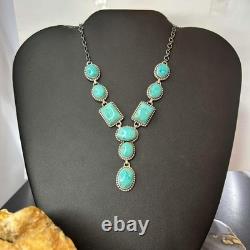 Sterling Southwestern Style Mohave Turquoise Lariat 18 Necklace For Women