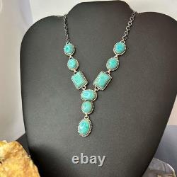 Sterling Southwestern Style Mohave Turquoise Lariat 18 Necklace For Women