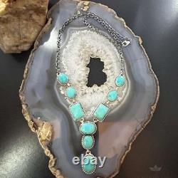 Sterling Southwestern Style Mohave Turquoise Lariat 18 Necklace For Women