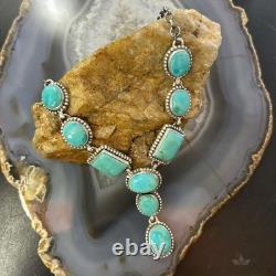 Sterling Southwestern Style Mohave Turquoise Lariat 18 Necklace For Women