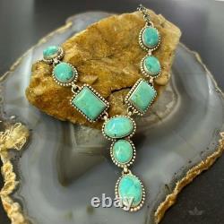 Sterling Southwestern Style Mohave Turquoise Lariat 18 Necklace For Women