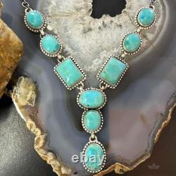 Sterling Southwestern Style Mohave Turquoise Lariat 18 Necklace For Women