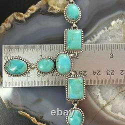 Sterling Southwestern Style Mohave Turquoise Lariat 18 Necklace For Women