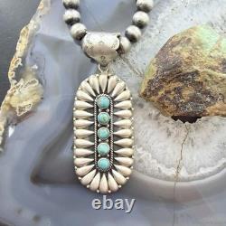 Sterling Southwestern Style Turquoise &Silver Teardrop Cluster Pendant For Women