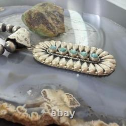 Sterling Southwestern Style Turquoise &Silver Teardrop Cluster Pendant For Women