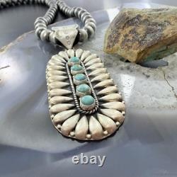 Sterling Southwestern Style Turquoise &Silver Teardrop Cluster Pendant For Women