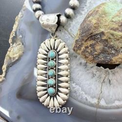 Sterling Southwestern Style Turquoise &Silver Teardrop Cluster Pendant For Women