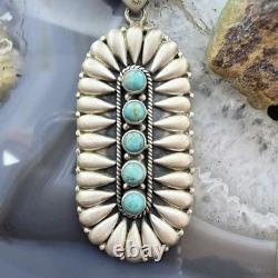 Sterling Southwestern Style Turquoise &Silver Teardrop Cluster Pendant For Women