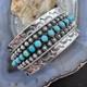 Sterling Southwestern Style Turquoise Single Row Stamped Decorated Bracelet