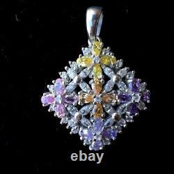 Sterling silver Multi-color flower design handmade pendant Made in Italy