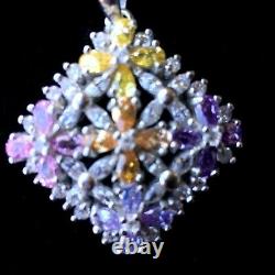 Sterling silver Multi-color flower design handmade pendant Made in Italy