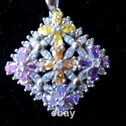 Sterling silver Multi-color flower design handmade pendant Made in Italy