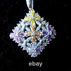 Sterling silver Multi-color flower design handmade pendant Made in Italy