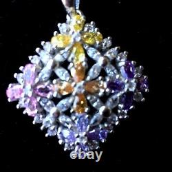 Sterling silver Multi-color flower design handmade pendant Made in Italy