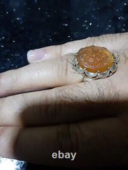 Sterling silver hand made ring with engraved agate stone! Akeek