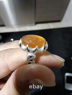 Sterling silver hand made ring with engraved agate stone! Akeek