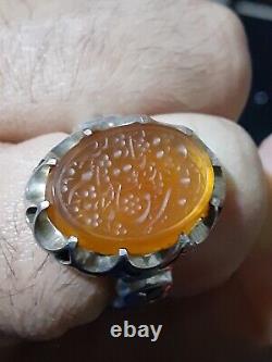 Sterling silver hand made ring with engraved agate stone! Akeek