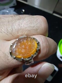 Sterling silver hand made ring with engraved agate stone! Akeek