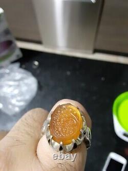 Sterling silver hand made ring with engraved agate stone! Akeek