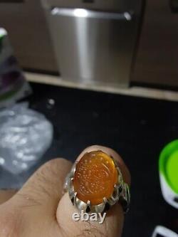 Sterling silver hand made ring with engraved agate stone! Akeek