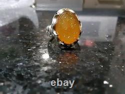 Sterling silver hand made ring with engraved agate stone! Akeek