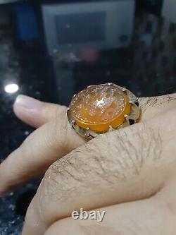 Sterling silver hand made ring with engraved agate stone! Akeek