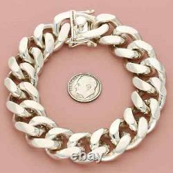 Sterling silver mens italian made 166g solid miami cuban chain bracelet 9in