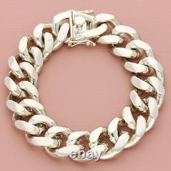 Sterling silver mens italian made solid miami cuban chain bracelet size 9in