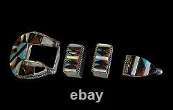 Sterling silver ranger belt buckle set Inlaid Zuni Made