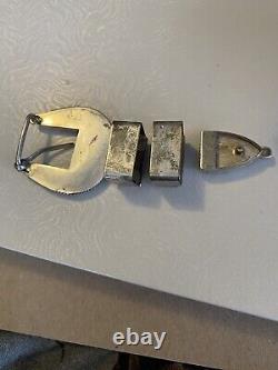 Sterling silver ranger belt buckle set Inlaid Zuni Made